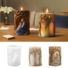 跨境热销生命树圣像蜡烛硅胶模具diy浮雕桌面装饰摆件石膏模具