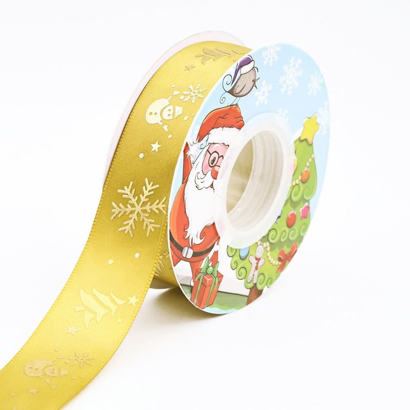 2.5cm クリスマスリボン ギフトボックス包装リボン 英語箔押しリボン 花 ケーキデコレーションリボン|undefined