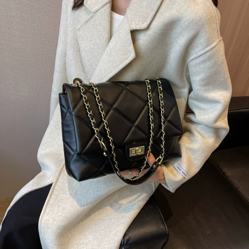 Цепочка, зимняя сумка на одно плечо, корейский стиль, в стиле Chanel, цепочная сумка