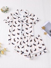 H 23453 Women Pajama Print Collar Short Sleeve Shorts ӡ����