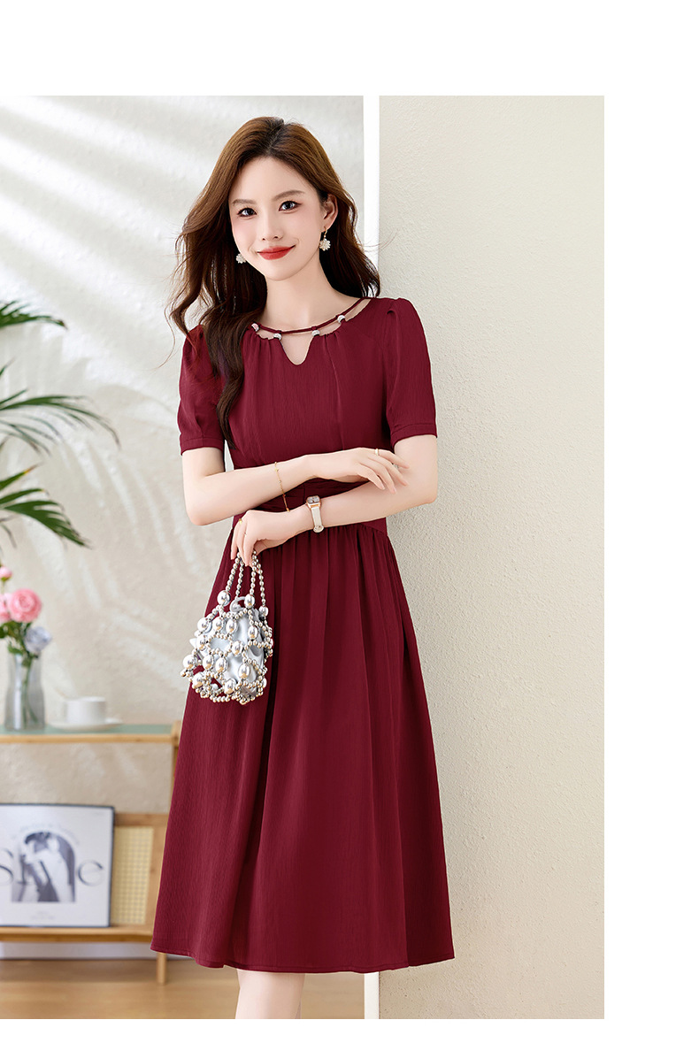 Váy midi mùa hè thời trang sang trọng, thiết kế thon eo, dáng dài vừa phải JX3320 — Màu đỏ rượu, Màu tím chi tiết 27
