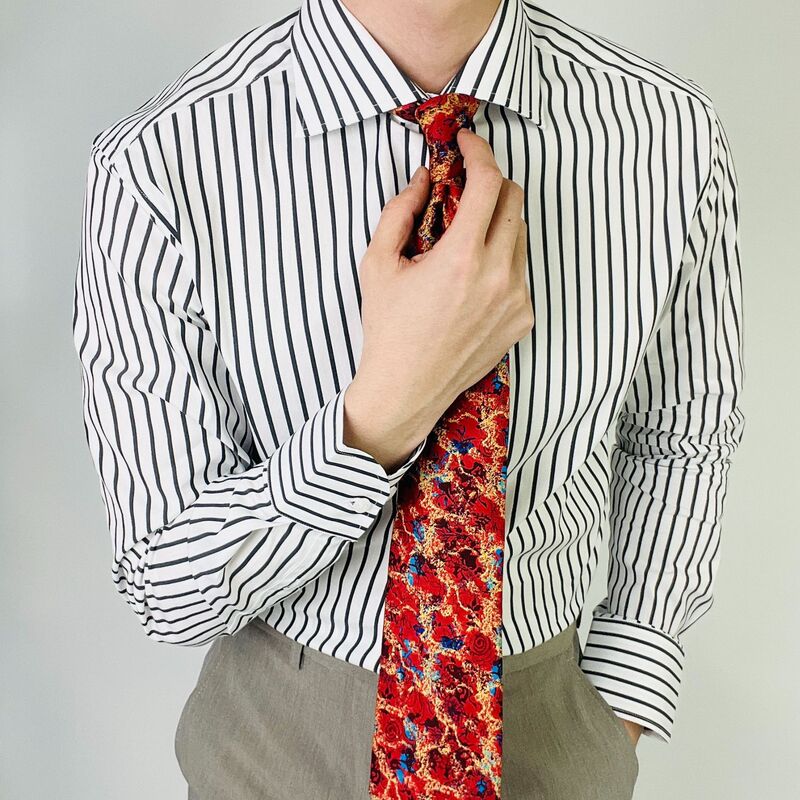 High-end New All-match Windsor Collar Striped Long-sleeved Shirt Black and White Red Striped Casual Cotton Micro-elastic Top for Men High-end New All-match Windsor Collar Striped Long-sleeved Shirt Black and White Red Striped Casual Cotton Micro-elastic Top for Men