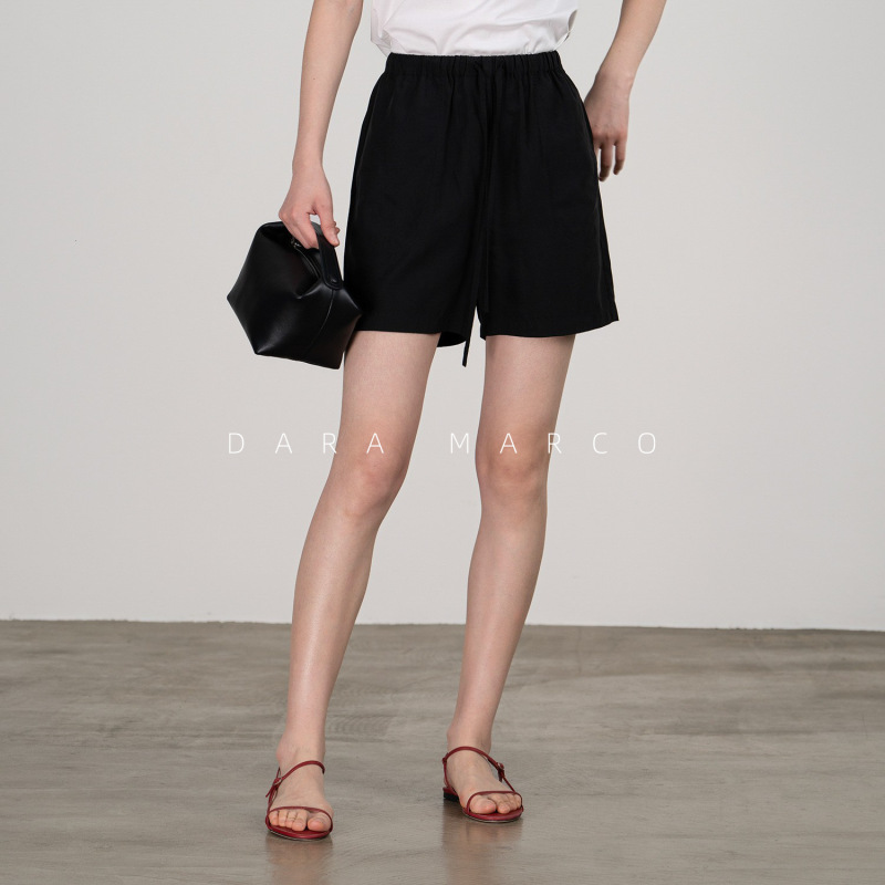 Tt Home 2K+ Bermuda Shorts ~ Elastic Waist Lyocell Linen Blend Breathable Straight Slimming Thin Shorts