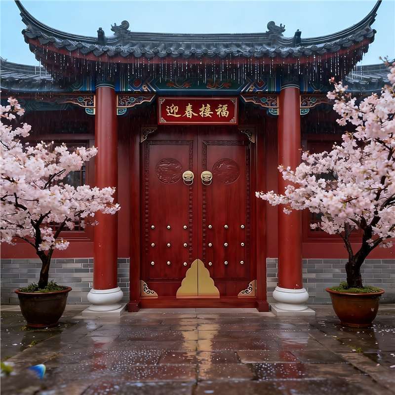 Chinese Classical Redwood Carved Double-Door Wooden Door Traditional Crafts Solid Wood Door Chinese Retro Door Frame