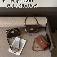 高级感复古磨砂真皮链条腋下法棍包包女2025秋冬新款时尚斜挎小包