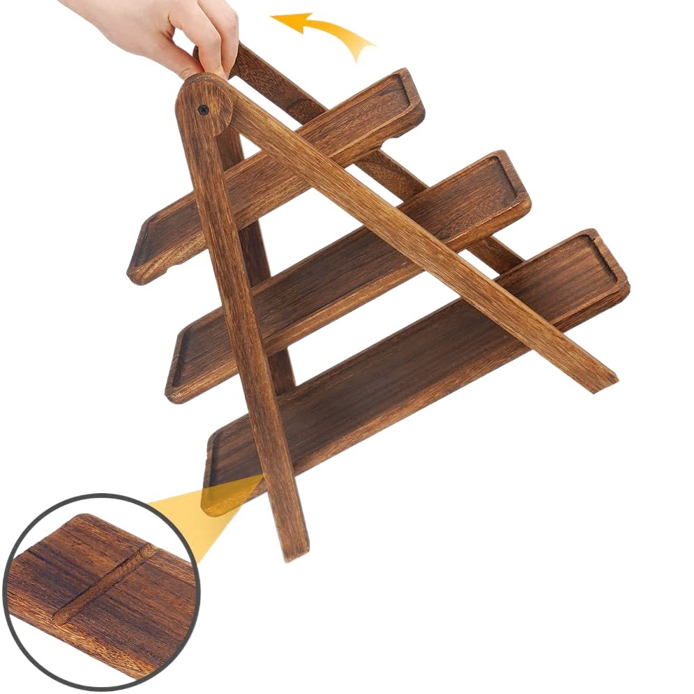Madera de tres capas plegable de almacenamiento de rack pastel de comida bandeja de dulces Rack restaurante olla caliente platos Mesa