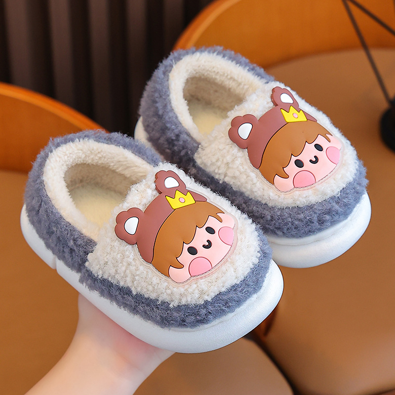 Niños bolsa de tacón de algodón zapatillas niños Otoño e Invierno interior casa antideslizante lindo bebé peludos zapatillas niños niñas