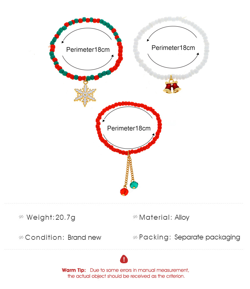 Fashion Bell Snowflake Beaded Alloy Plating Unisex Bracelets 3 Piece Set