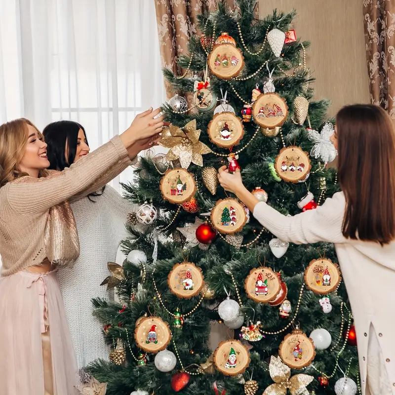 クロスボーダー12ピースクリスマス木製ペンダントクリスマスハッピーレトロ農場動物ラウンドクリスマス装飾品小さなペンダント|undefined