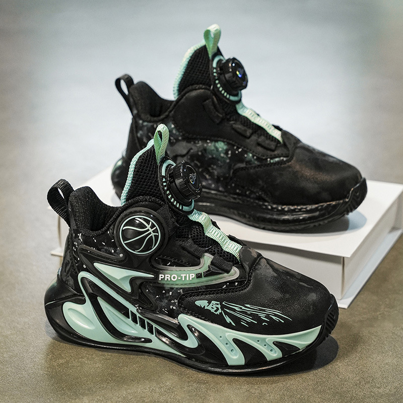 Fábrica de explosión giratoria de hebilla de cuero zapatos de suela gruesa antideslizante zapatos de baloncesto frescos para niños al aire libre