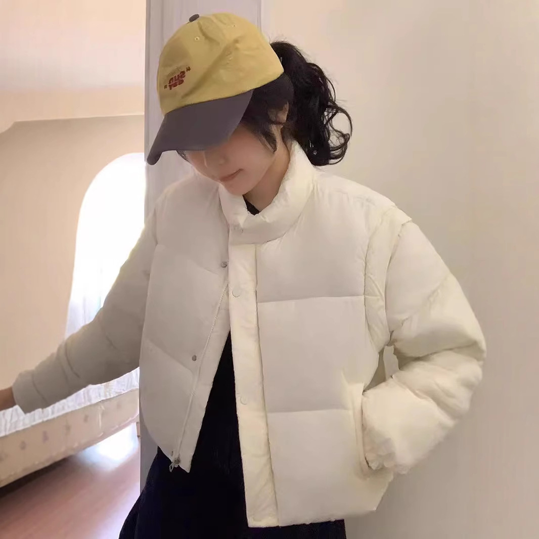 Mangas desmontables dos vestidos de algodón abrigo de ropa de algodón de invierno corto de 2024 nueva chaqueta de algodón cuello de pie ropa de pan grueso image 2