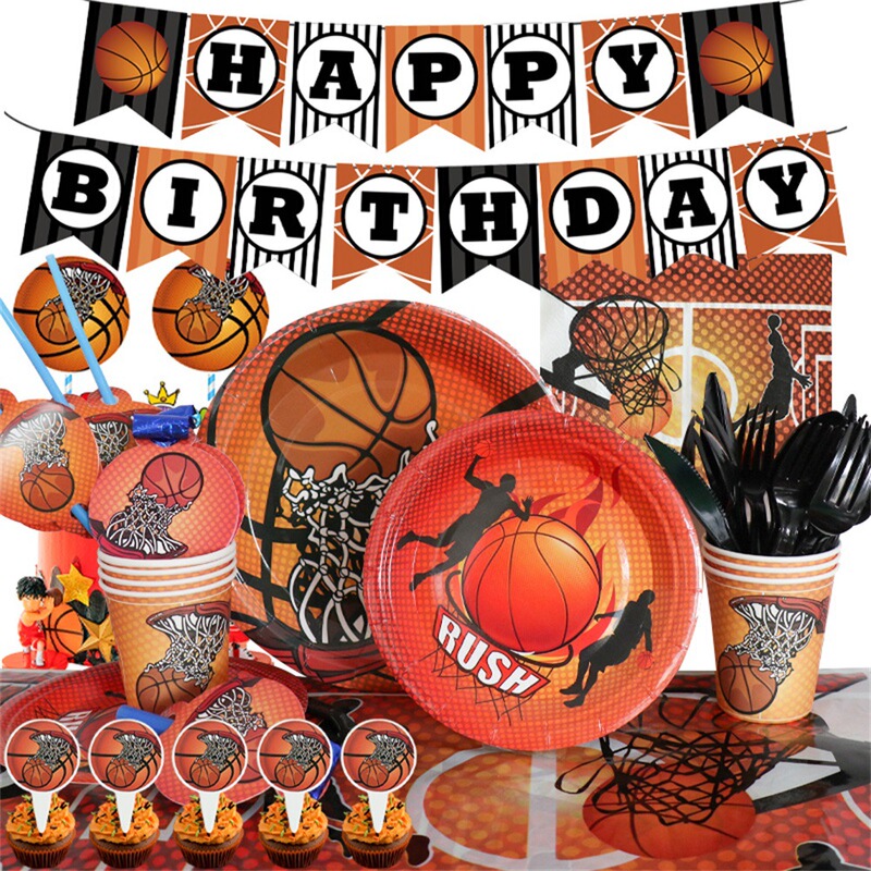 Basketball Theme Decoration Supplies Disposable Tableware Paper Cups Paper Plates Paper Towels Balloon Flags Birthday Decoration Set Basketball Theme Decoration Supplies Disposable Tableware Paper Cups Paper Plates Paper Towels Balloon Flags Birthday Decoration Set