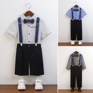 Children's suit boys' striped shirt suspender pants suit handsome boy flower girl host piano chorus costume