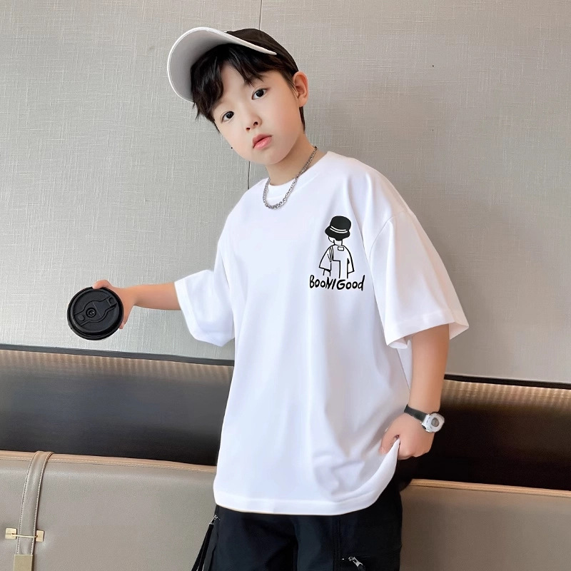 子供服男の子夏の漫画綿 100% 半袖 T シャツ 2025 新しい中型および大型子供プリント男の子トップス|undefined