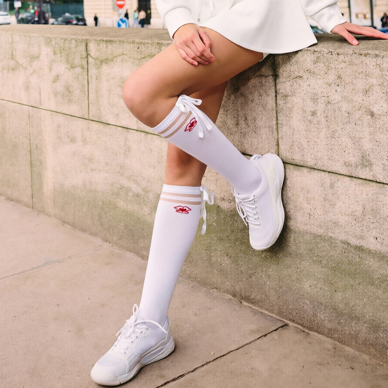 Women's embroidered lace-up high-ankle sports socks, tennis and golf socks, casual versatile solid color socks Women's embroidered lace-up high-ankle sports socks, tennis and golf socks, casual versatile solid color socks
