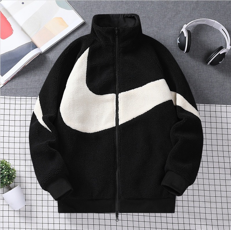 26 Winter Coat for Men and Women, Double-Sided Jacket, Lamb Wool, Couple's Stand-Up Collar, Reversible Sports Cotton Coat with Embroidered Logo