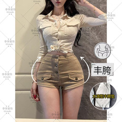 老钱风纯欲丰胯牛仔短裤女2025夏季新款多扣高腰紧身显瘦包臀热裤
