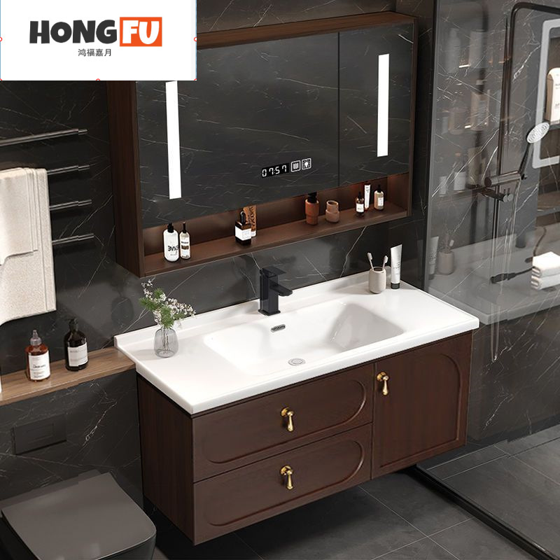 Oak Painted Bathroom Cabinet Combination Ceramic Integrated Wash Basin Washstand Bathroom Sink Bath Cabinet Wash Basin