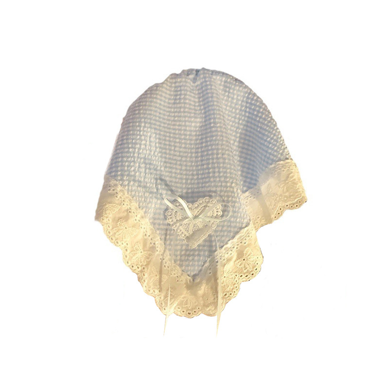 Dopamina azul arco de encaje triángulo turbante de cabello en una banda de cabello francesa pastoral estilo de alta calidad