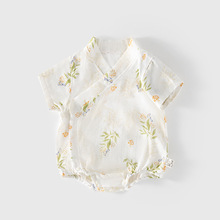 新生儿婴儿纱布包屁衣夏款超薄宝宝三角爬服哈衣短袖连体衣和尚服