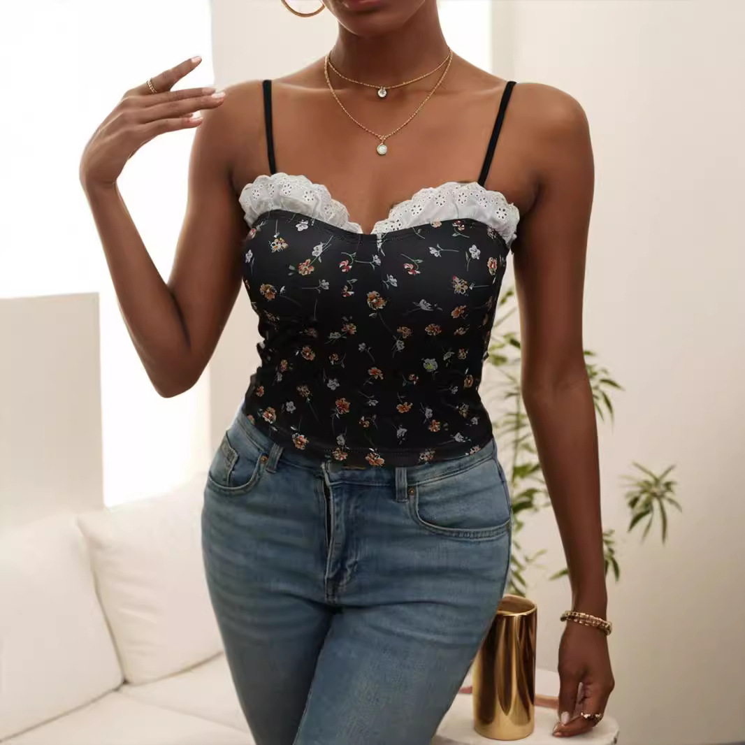 summer lace sexy elegant top with cups sleevless