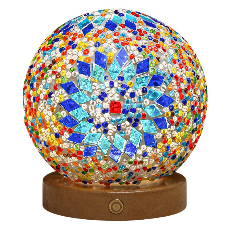 Mosaico transfronterizo luz de noche barroco romance y libertad Bohemia luz de noche creativa lámpara de mesa decorativa de vidrio