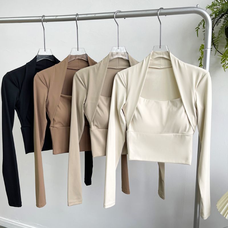 Yoga Clothes for Women, Running Sportswear, Slim-Fitting Pilates with Chest Pads, Quick-Drying Tight-Fitting Long-Sleeved Tops, Autumn and Winter Clothing Wholesale