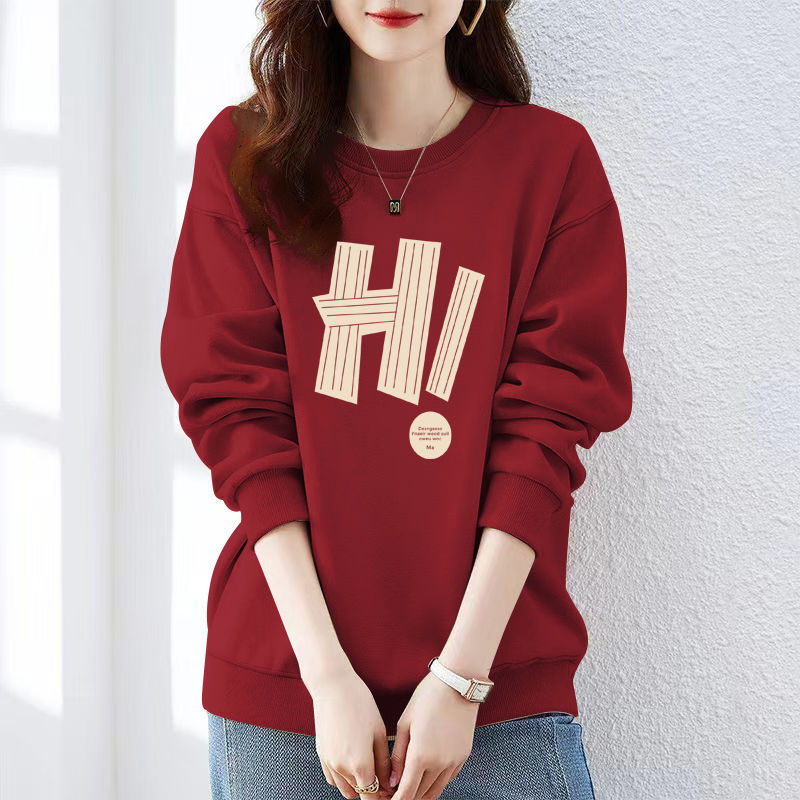 Women's Fleece-Lined Thick Sweatshirt for Spring, Autumn, and Winter 2025, New Thin Oversized Loose Slimming Base Shirt Top