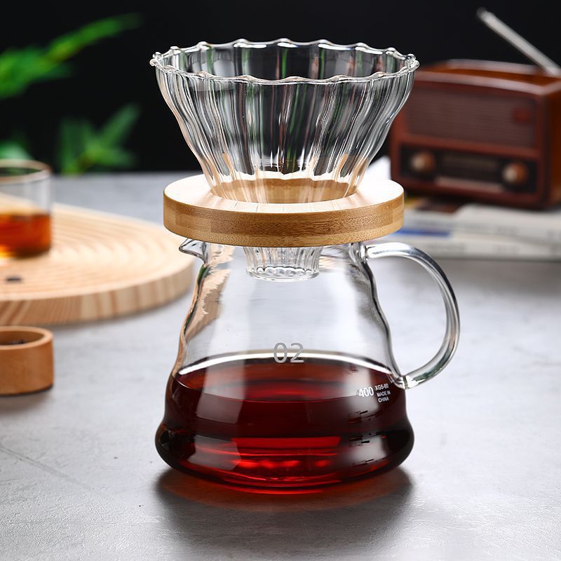 Cafetera de café de lavado a mano, taza de filtro de café, cafetera de goteo, filtro con calibración, taza de extracción fría, conjunto de cafetera compartida de vidrio estadounidense
