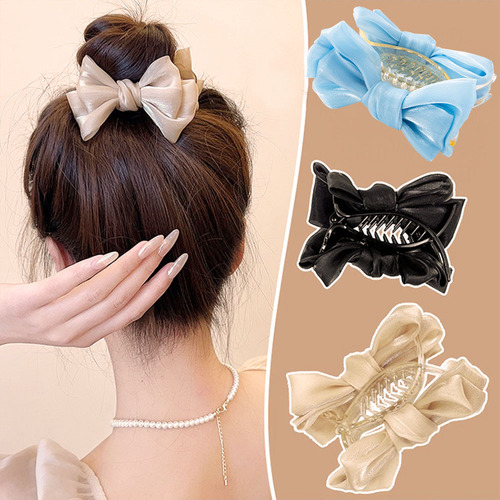 超仙珠光蝴蝶结马尾夹高马尾抓夹年新款气质丸子头发卡头饰