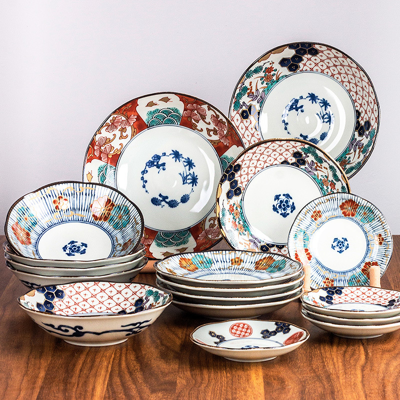 Japan Meiyongshao Imported Ceramic Tableware Gui Wanli Baking and Dyeing Brocade Rice Bowl Large Flat Plate Dip Dip Dish Cooking Vegetable Bowl