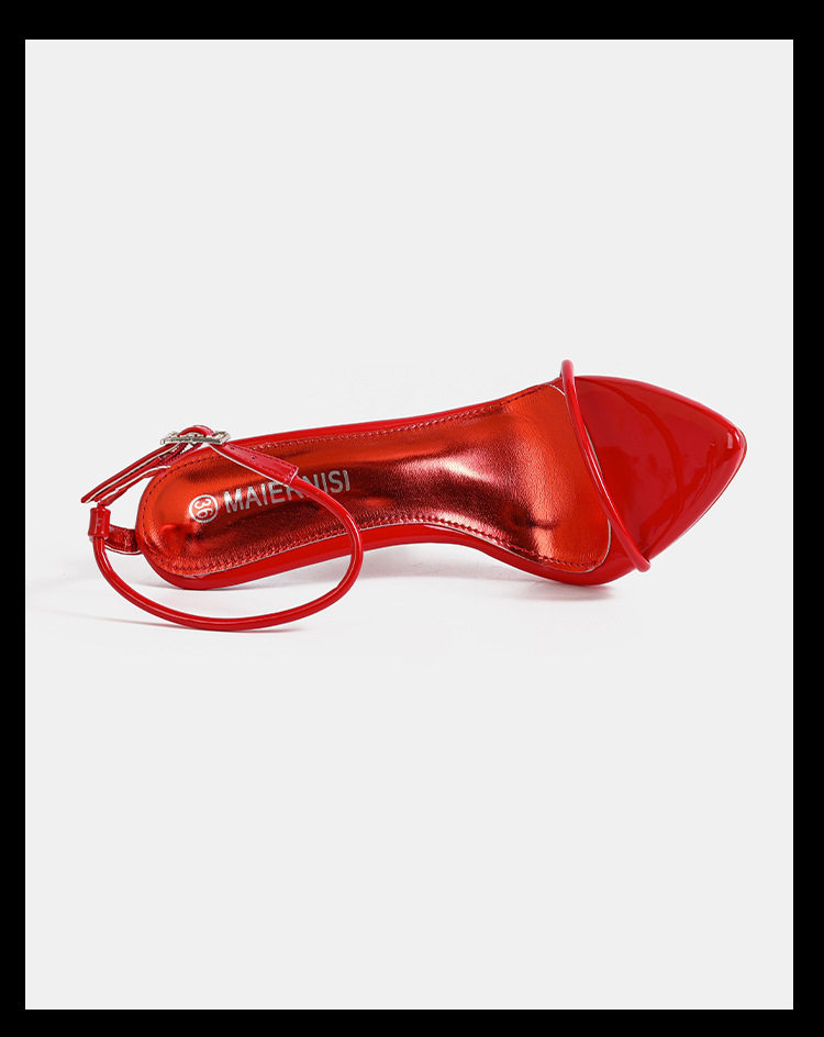 Sandal cao gót nữ quai ngang mảnh gót nhọn đế đỏ, có dây buộc cổ chân — Màu be, Màu bạc, Màu trắng, Màu tím chi tiết 23