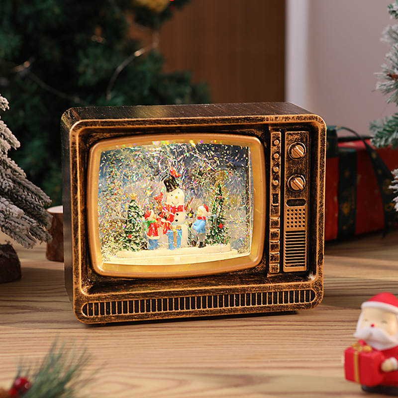 Caja de música navideña con luces, decoración luminosa de Santa Claus, árbol y nieve
