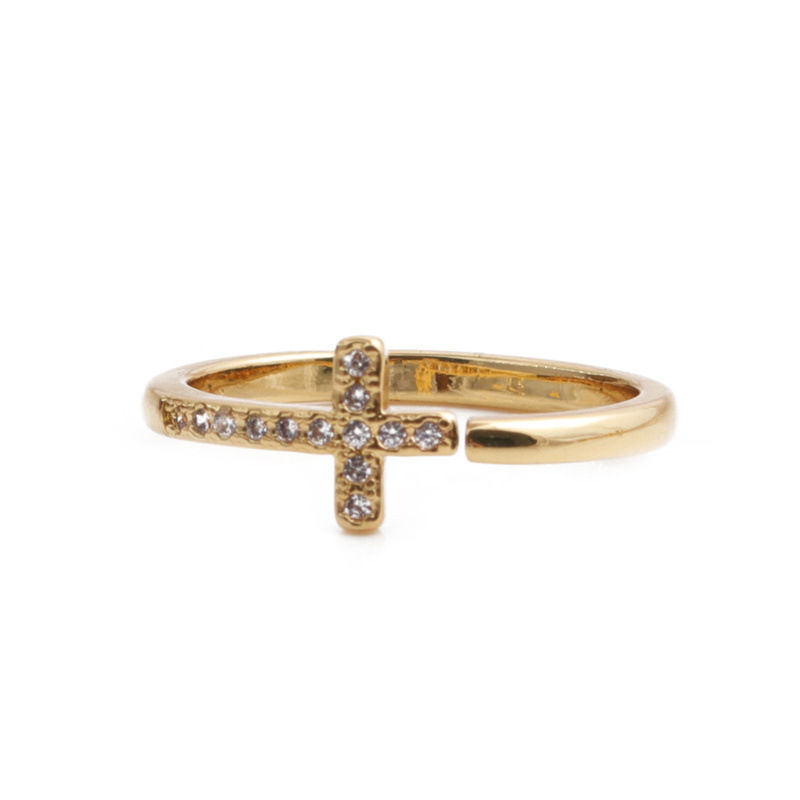 Retro Inlaid Zircon Jewelry Copper Cross Fine Diamond Ring display picture 3