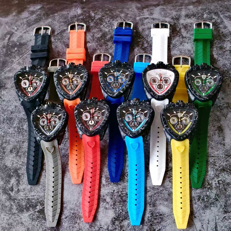 2025 Hot-Selling Cross-Border New Triangle Multi-Function Chronograph Men's Quartz Watch Korean Version Imitation Carbon Fiber Punk Watch