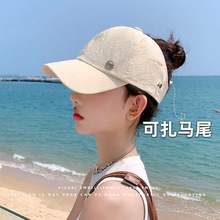 速干空顶帽子女韩版可挂口罩棒球帽时尚简约马尾鸭舌遮阳防晒帽子