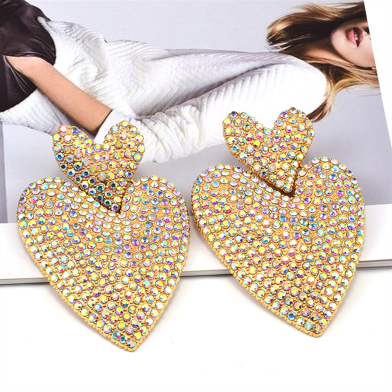 Alloy Material 1 Pair Glam Shiny Heart Shape Plating Inlay Alloy Artificial Diamond Drop Earrings