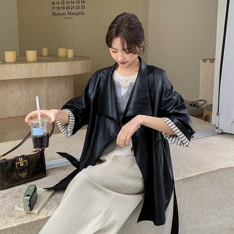黑色港风复古设计感宽松显瘦皮衣女秋季2025新款百搭PU皮夹克外套|undefined