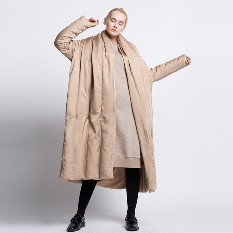 Foreign trade wholesale long size loose thick European and American style cape type coat foreign trade down jacket women a generation of hair