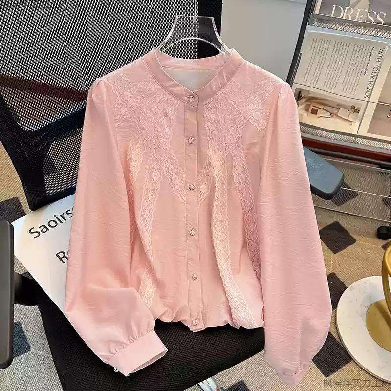 法式白衬衫女高级感春季2025年新款好看蕾丝花边长袖漂亮小衫上衣|undefined