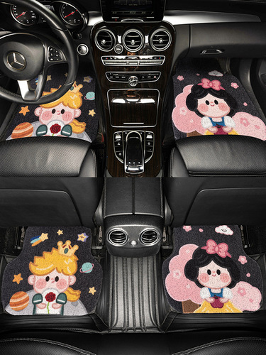 Cartoon car wire ring floor mats, universal carpets, single-chip car interior anti-dirty protective mats for main drivers, cute girls floor mats