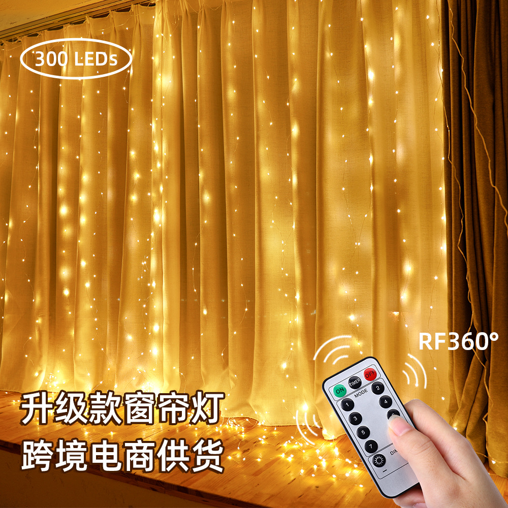 Amazon Hot Sale led Curtain lights Christmas Room Decorative lamp 3*3 rice USB Remote 8 function curtain string lights