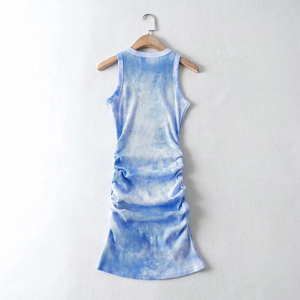 fashion all-match tie-dye pleated vest dress NSAC32729