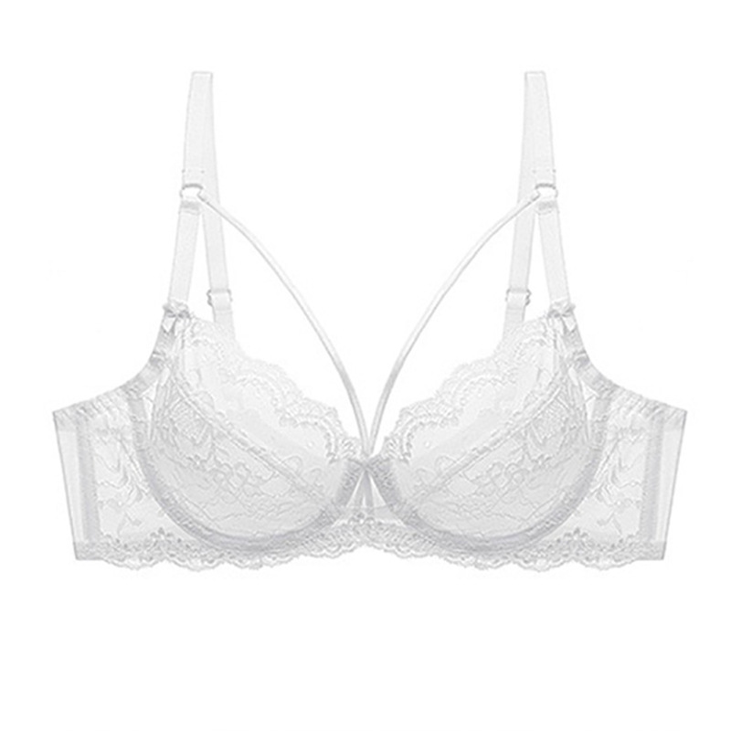 Sujetador de encaje sexy transfronterizo taza de cristal push-up delgada pura quiere hollow-out sujetador de soporte superior traje de ropa interior de mujer