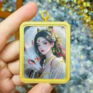 New Xizang Fox Fairy Gemstone Painting Titanium Steel Thangka Pendant Gawu Box Manufacturer Wholesale
