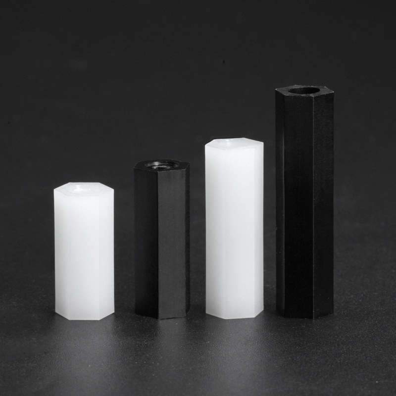 M10双通尼龙六角柱 双通隔离柱塑料内螺纹隔离柱M6绝缘间隔螺柱白