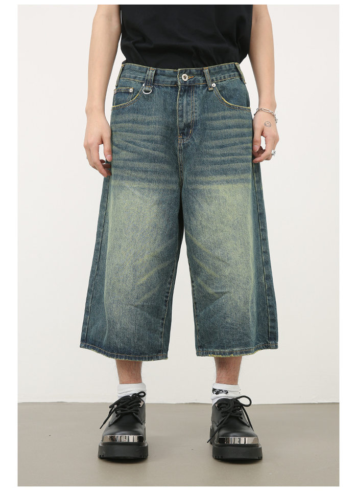 Quần short denim nữ ống rộng lửng kiểu Mỹ — Màu trắng, Màu xanh denim thô, Màu đen thô, Ngụy trang màu mơ chi tiết 20