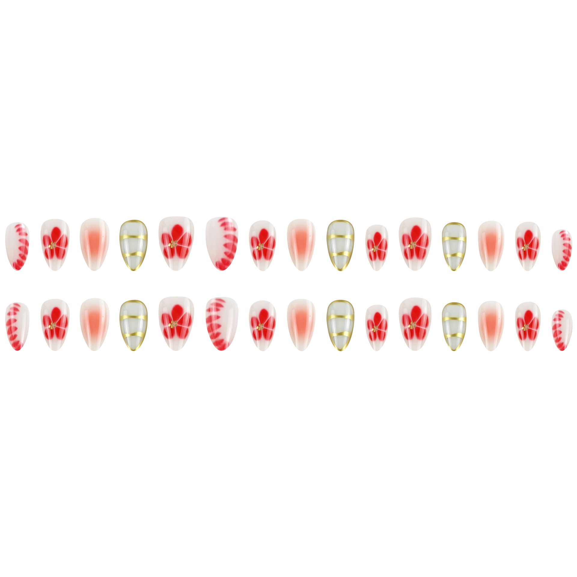 Venta caliente transfronteriza de comercio exterior, piezas de uñas con flores de cinco pétalos, parches de uñas de almendra de estilo caliente europeo y americano, 30 piezas de nails image 6