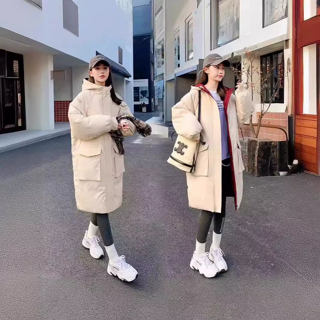 Толстая хлебная одежда модная хлопчатобумажная одежда женская корейская свободная зимняя куртка средняя длинная хлопковая куртка 2024 новый стиль