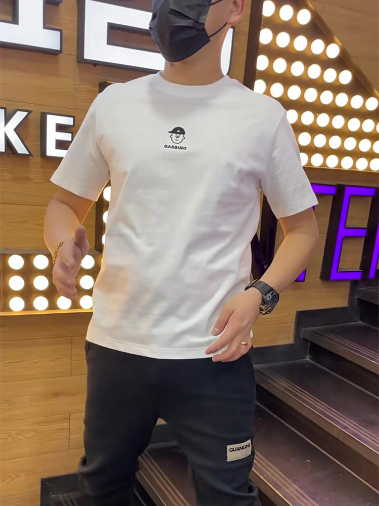 T-shirt à manches courtes et col rond pour hommes, coupe cintrée, tendance, petit garçon imprimé de dessin animé, en pur coton, été_voghion.com